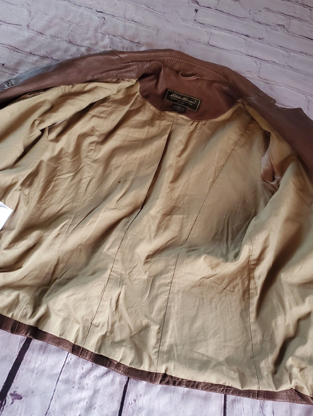 Eddie Bauer Brown Leather Moto Jacket Vintage Button-up Punk Gothic Rock Y2K Med - Picture 10 of 13